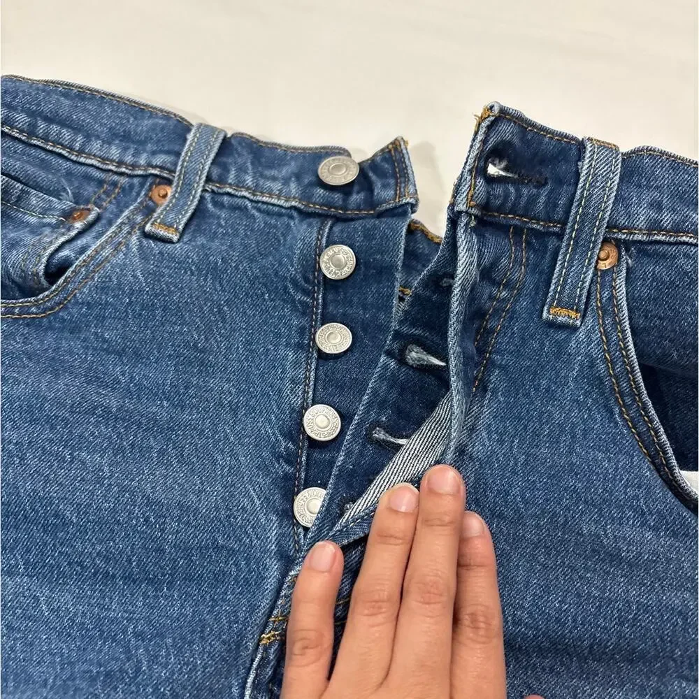 Levi's Womens 27 Blue Button Fly High Rise Denim Shorts Summer Vacation Festival